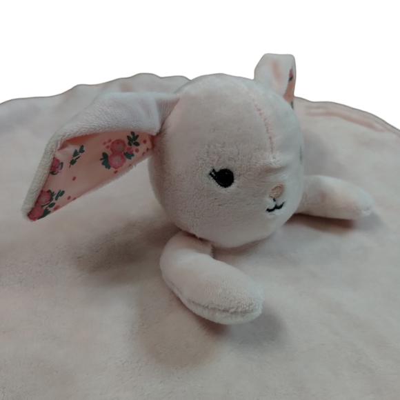 Modern Baby Snuggle Blanket Bunny Pink Flowers Lovey Security Round Teether Wuby - Picture 5 of 10
